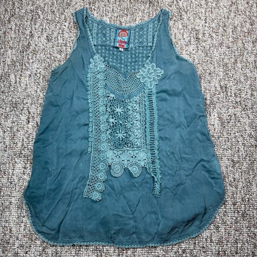 Johnny Was Tank Top Womens Small Sleeveless Bohemian Hippie Cowgirl Blue